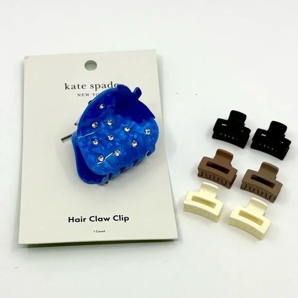KATE SPADE ♠️ TARGET blue rhinestone strawberry hair claw clip + 6 small clips - Picture 6 of 6